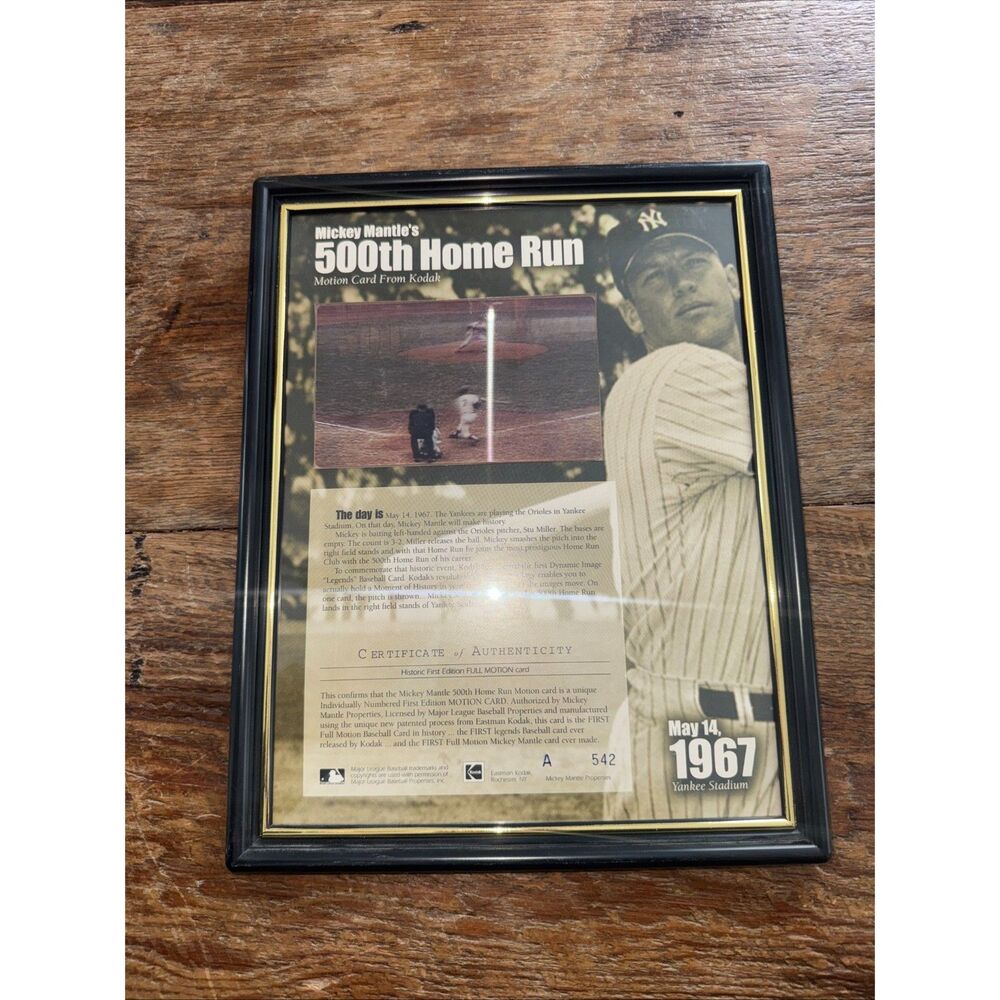 Mickey Mantle 500th HR Kodak Motion Card Framed w/ COA